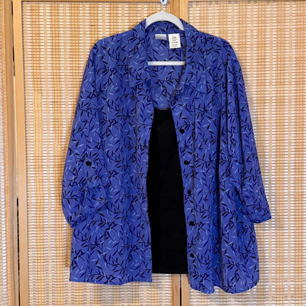 Just My Size JMS Peri Mist Leaf Print Roll Tab Sleeve Button Front Shirt 4X 2628